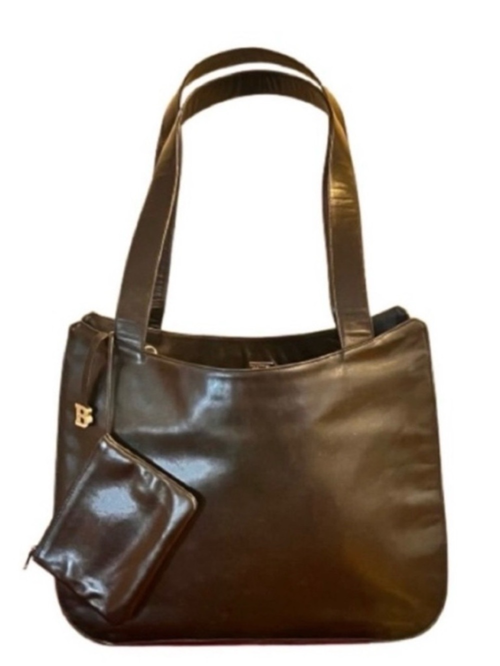 Bally-Vintage Black Smooth Leather Tote Bag and Change/ Card Holder Pouch MINT